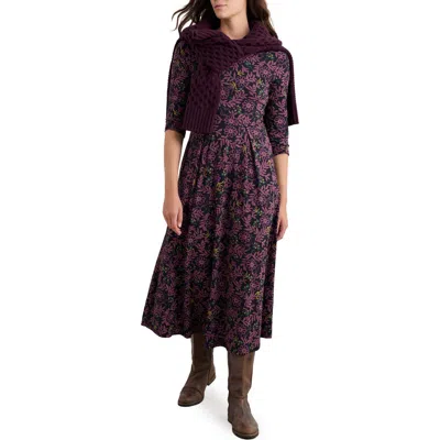 Seasalt Cornwall Veronica Print Stretch Organic Cotton Jersey Midi Dress In Multi