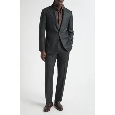 Thom Sweeney Structured Wide Lapel Wool Suit In Gray