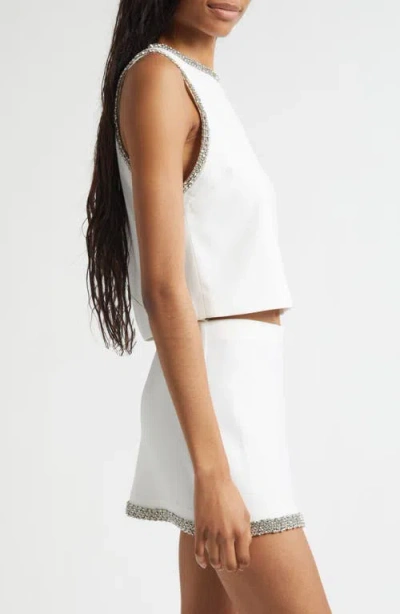 Alice And Olivia Amal Embellished Satin Top In White