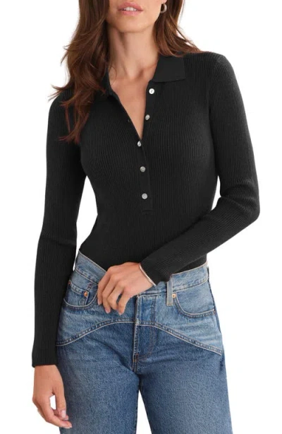 525 Ginny Collar Long Sleeve Henley Top In Black