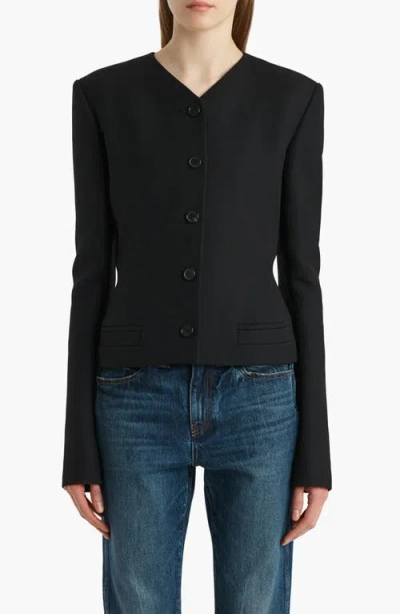 Khaite Nara Collarless Single-breasted Wool Jacket In Black