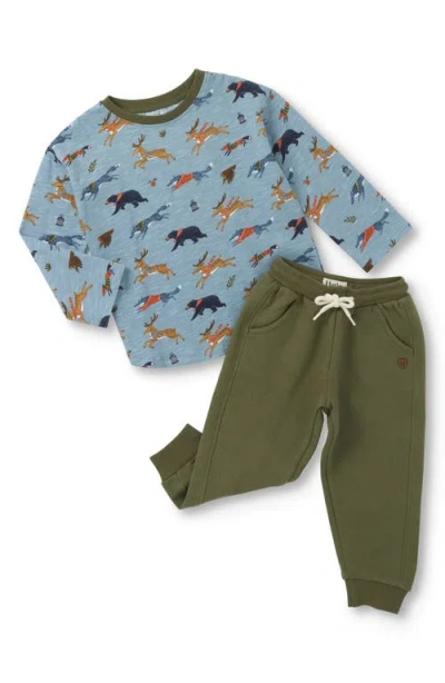 Hatley Forest Animals Slub Cotton T-shirt & Joggers Set In Blue