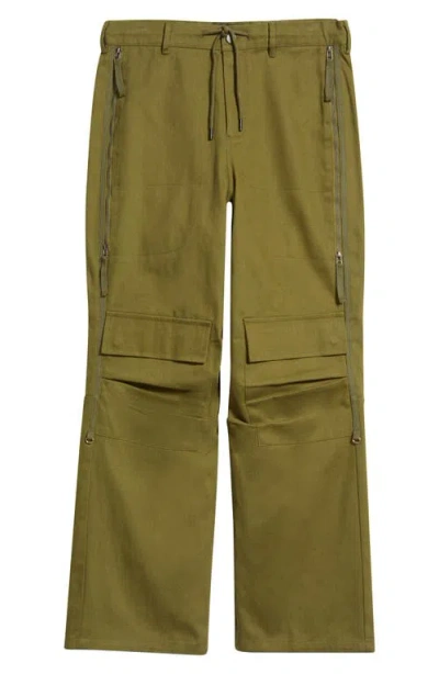 Jungles Stash Relaxed Wide Leg Cotton Twill Cargo Pants In Green