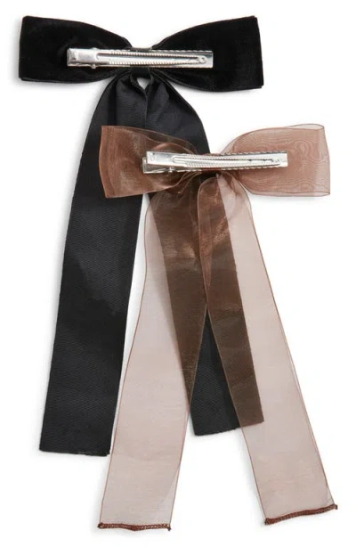 Bp. Set Of 2 Velvet & Organza Hair Bow Barrettes In Black