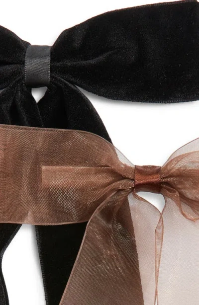 Bp. Set Of 2 Velvet & Organza Hair Bow Barrettes In Black