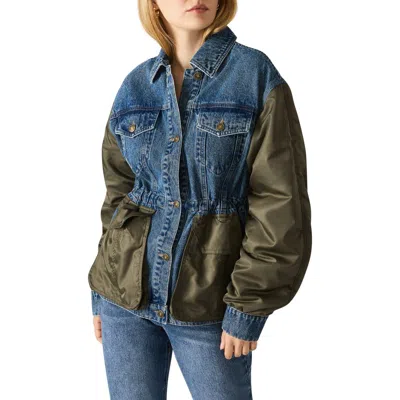 Steve Madden Joie Mixed Media Jacket In Blue