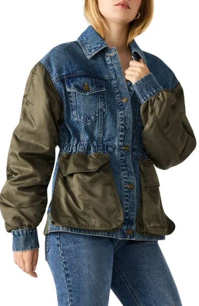 Steve Madden Joie Mixed Media Jacket In Blue