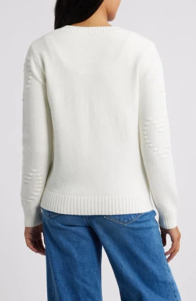 Bobeau Embroidered Heart Cardigan In White