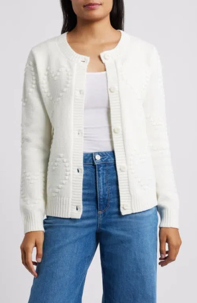 Bobeau Embroidered Heart Cardigan In White