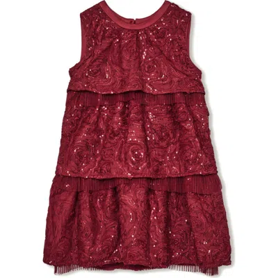 Reiss Kids' Dulcie Rosette Sequin Tiered Party Dress In Red