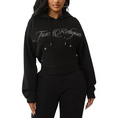 True Religion Women's Crystal Crown Relaxed Cropped Hoodie In Black