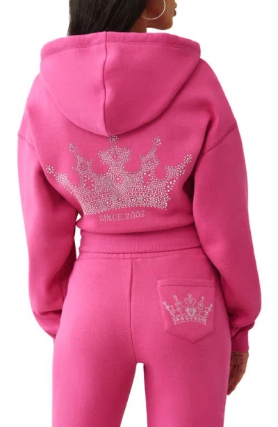 True Religion Women's Cropped Crystal Relaxed Sweatshirt In Pink