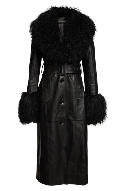 Stand Studio Monica Lambskin & Genuine Shearling Coat In Black