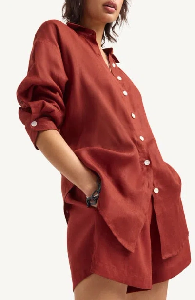 Vitamin A ® Playa Oversize Linen Cover-up Shirt In Brown