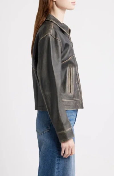 Frye Distressed Leather Bomber Jacket In Black