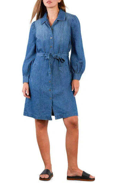 Wash Lab Denim Sweet Fade Tie Waist Denim Shirtdress In Blue