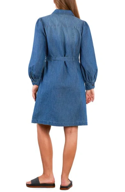 Wash Lab Denim Sweet Fade Tie Waist Denim Shirtdress In Blue