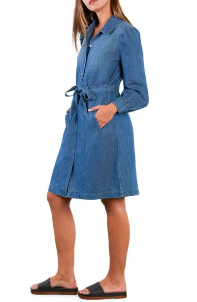 Wash Lab Denim Sweet Fade Tie Waist Denim Shirtdress In Blue