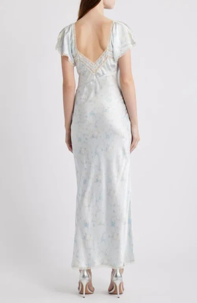 Loveshackfancy Eline Floral Print Lace Trim Silk Maxi Dress In White