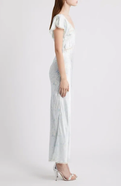 Loveshackfancy Eline Floral Print Lace Trim Silk Maxi Dress In White