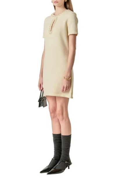English Factory Bead & Rhinestone Sweater Dress In Neutral