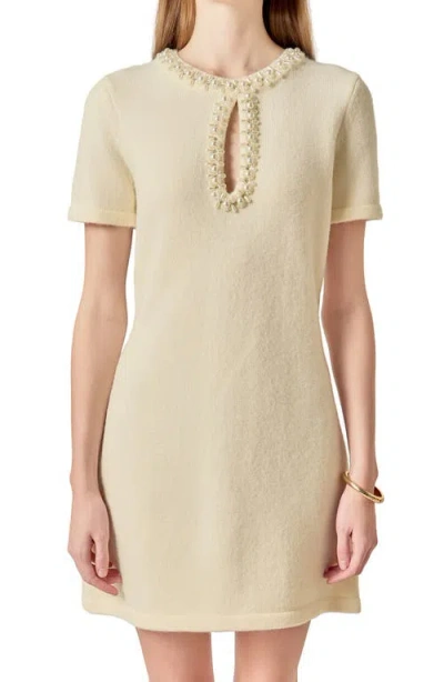 English Factory Bead & Rhinestone Sweater Dress In Neutral
