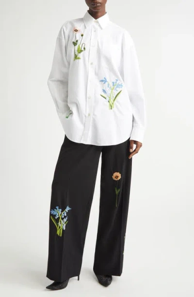 Stella Mccartney Floral Embroidered Cotton Oxford Button-up Shirt In White
