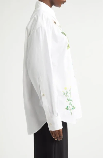 Stella Mccartney Floral Embroidered Cotton Oxford Button-up Shirt In White