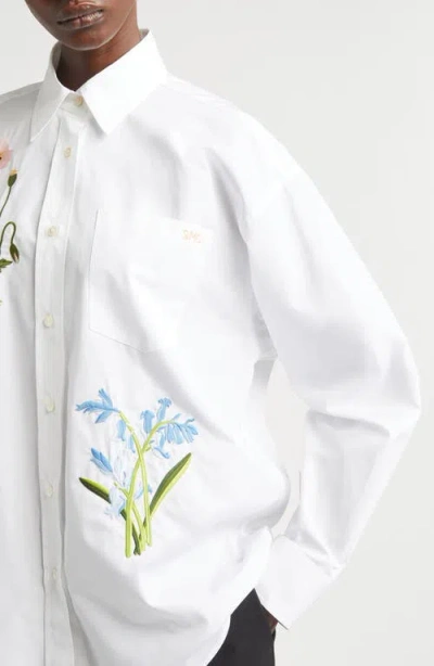 Stella Mccartney Floral Embroidered Cotton Oxford Button-up Shirt In White