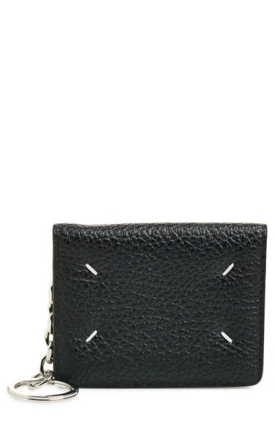 Maison Margiela Leather Card Holder With Key Ring In Black