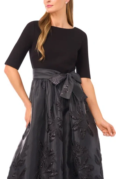 Ted Baker Jesse Metallic Floral Mixed Media Midi Dress In Black