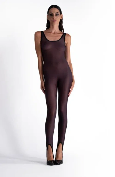 Lechery ® Lustrous Sheer Stirrup Bodystocking Tank Jumpsuit In Black