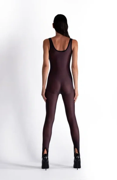Lechery ® Lustrous Sheer Stirrup Bodystocking Tank Jumpsuit In Black