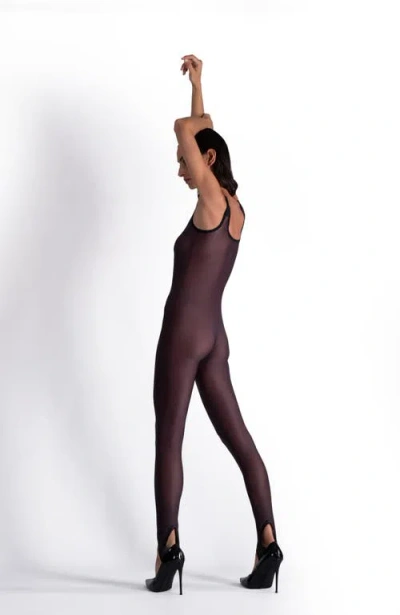 Lechery ® Lustrous Sheer Stirrup Bodystocking Tank Jumpsuit In Black