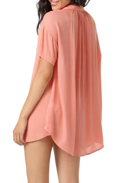 O'neill Carlee Saltwater Solids Cover-up Shirtdress In Pink