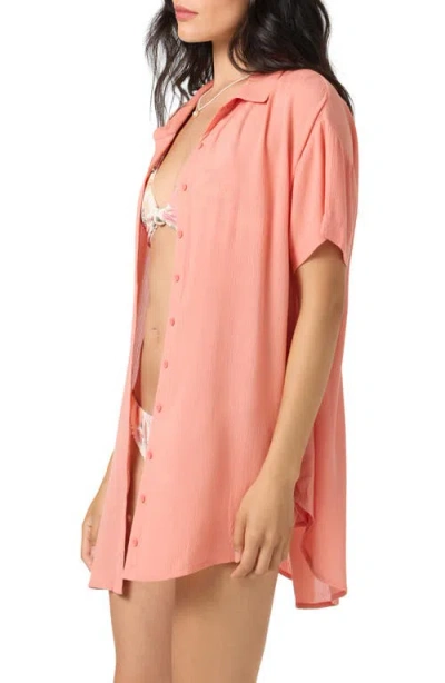 O'neill Carlee Saltwater Solids Cover-up Shirtdress In Pink