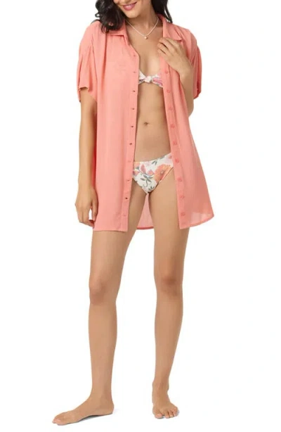 O'neill Carlee Saltwater Solids Cover-up Shirtdress In Pink