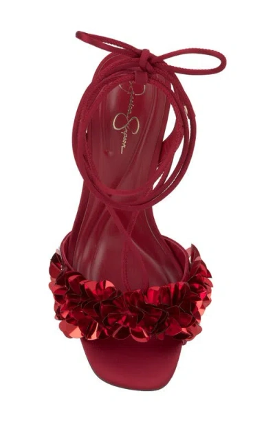 Jessica Simpson Women's Oveny Sequin Ankle Wrap Dress Sandals In Red