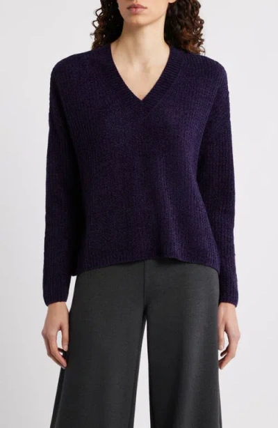 Eileen Fisher V-neck Stretch Cotton Sweater In Purple