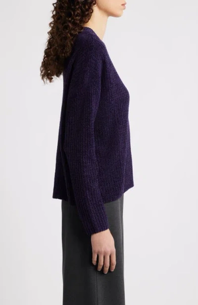 Eileen Fisher V-neck Stretch Cotton Sweater In Purple