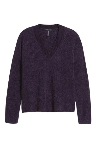 Eileen Fisher V-neck Stretch Cotton Sweater In Purple