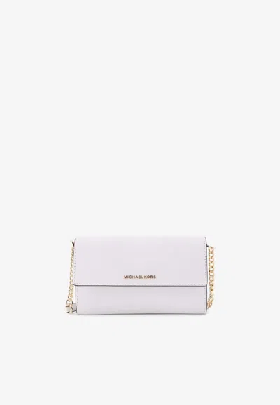 Michael Kors Medium Jet Set Leather Crossbody Bag In White