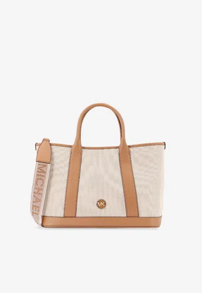Michael Kors Luisa Canvas And Leather Handbag With Frontal Monogram In Neutral