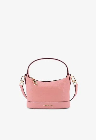 Michael Kors Logo Frontal Leather Handbag With Removable Strap In Pink