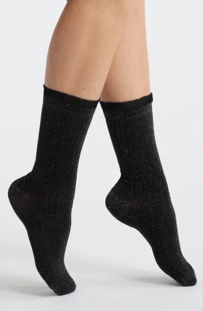 Stems Soft Ruffle Metallic Socks In Black