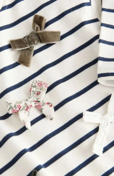 Next Kids' Stripe Bow Appliqué Cotton Top In White