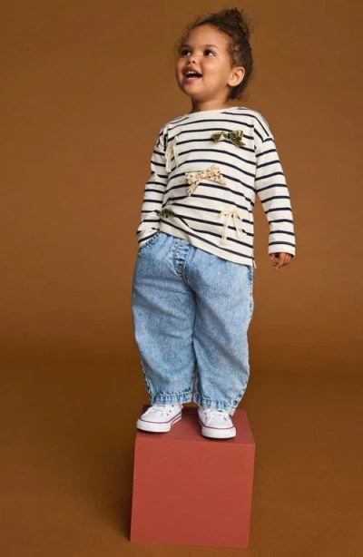 Next Kids' Stripe Bow Appliqué Cotton Top In White