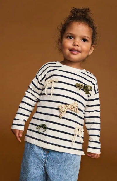Next Kids' Stripe Bow Appliqué Cotton Top In White