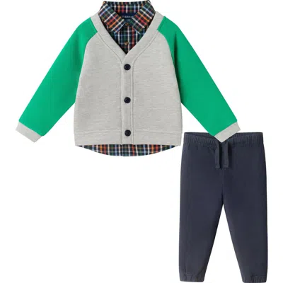 Andy & Evan Kids' Button-up Shirt, Cardigan & Joggers Set In Multi