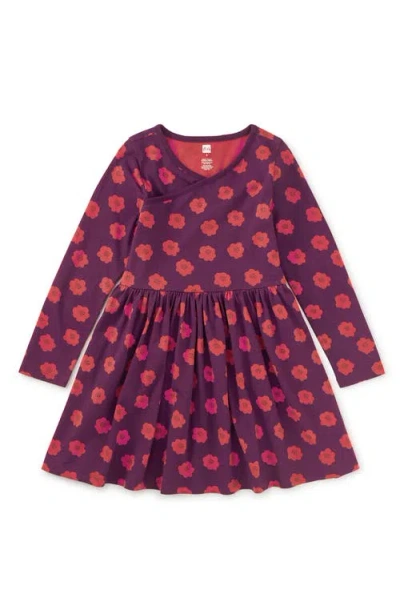 Tea Collection Long Sleeve Wrap Neck Dress In Purple